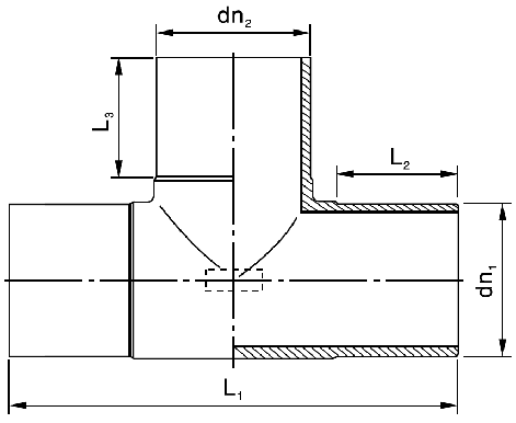 Схема тройника литого SDR 17, 250x250x250 мм